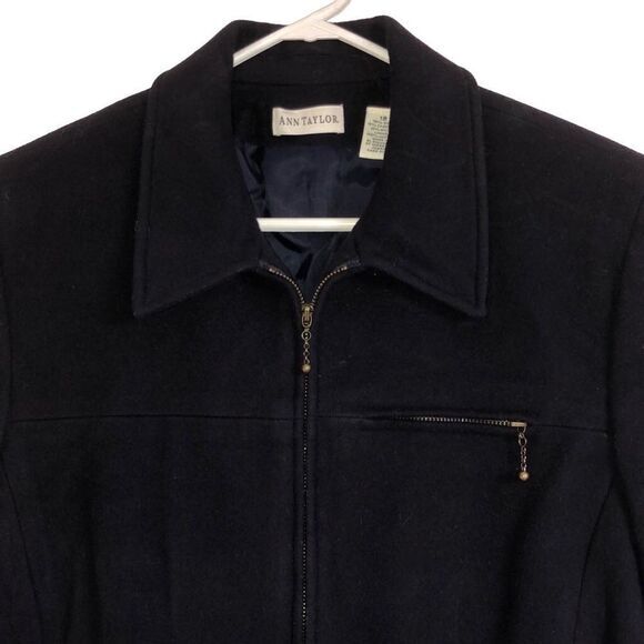 Ann Taylor jacket‎ 12 black wool cashmere blend zip old money pockets lined - Picture 2 of 6